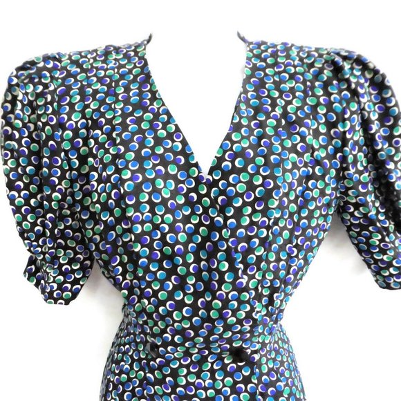 SiLK Adrianna Papell Dress Pure Silk Wrap Puff Sleeves Double Breasted Belted S - Picture 6 of 11